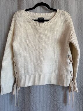 Abercrombie & Fitch Cream Lace-Up Side Crewneck Sweater